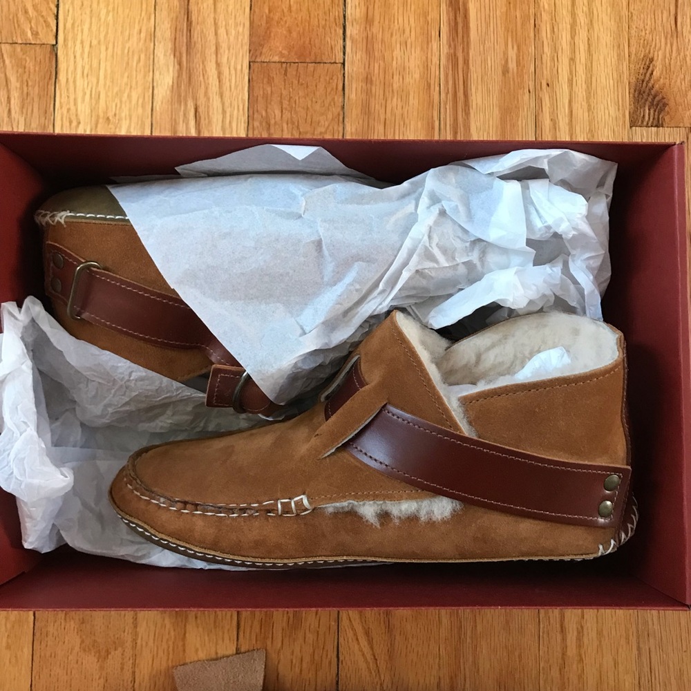 Quoddy Ring Shearing Whiskey and Brown Moccasin Boots 8.5